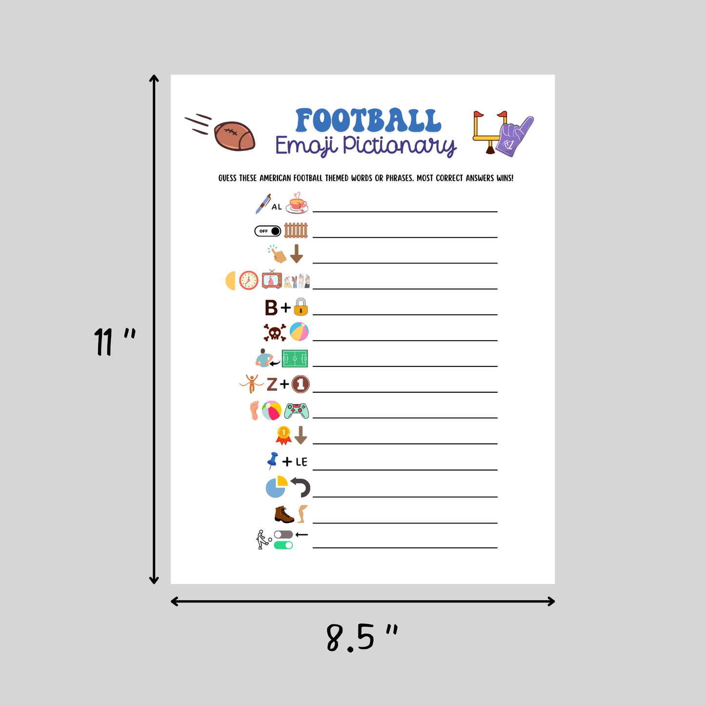 2026 Football Emoji Pictionary Game Printable
