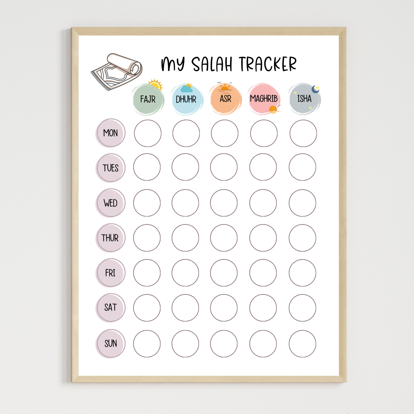 Islamic Salah Tracker Printable for Kids, Muslim Children Daily Namaz Prayer Chart Wall Art For Nursery, Digital Poster Print Weekly Sheet