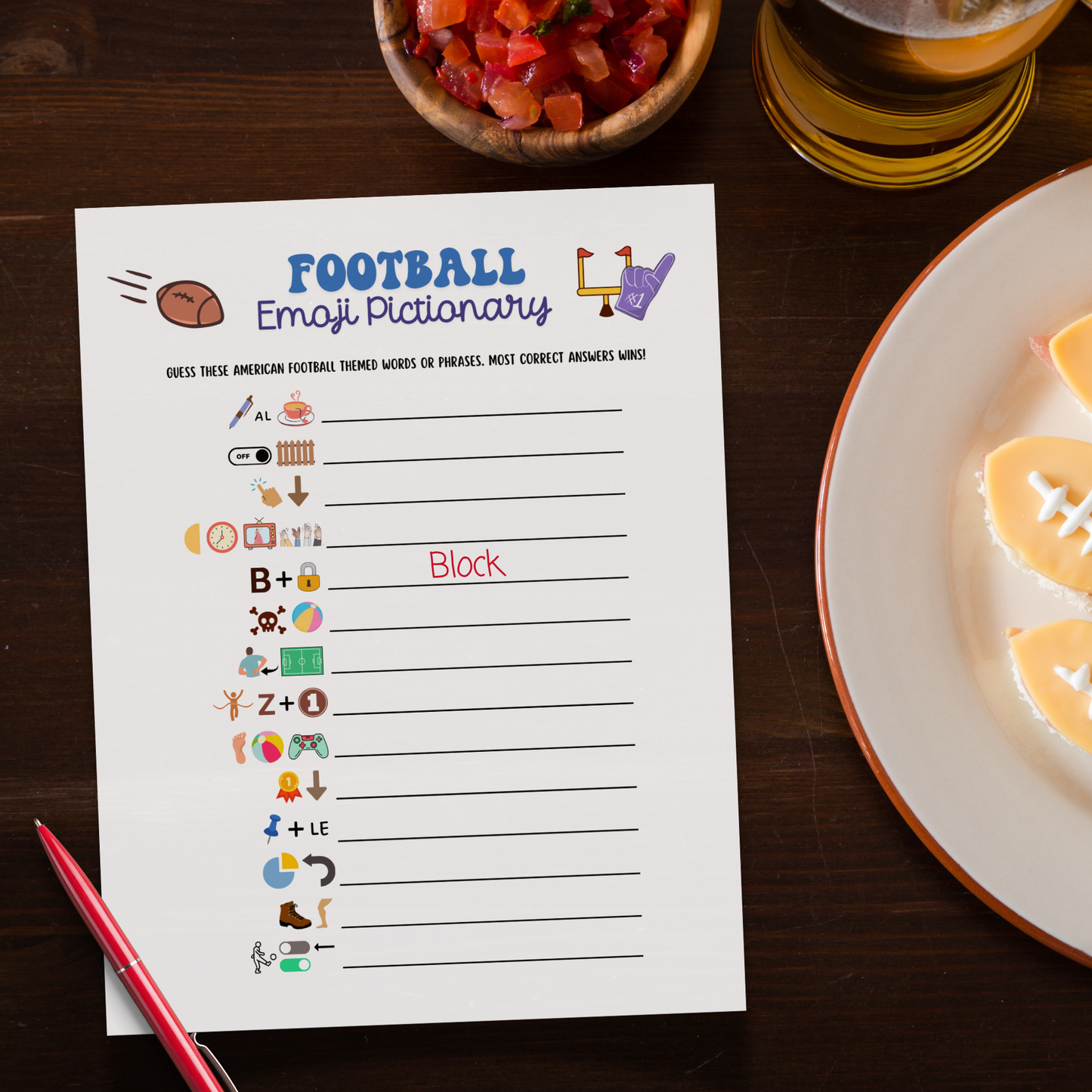 2026 Football Emoji Pictionary Game Printable