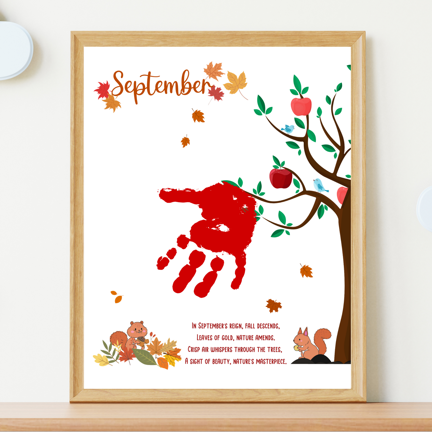 September Handprint Crafts Printable, DIY Art Kids Preschool Activity, DIY Fall Autumn Monthly Keepsakes for Baby Toddler PreK Kindergarten