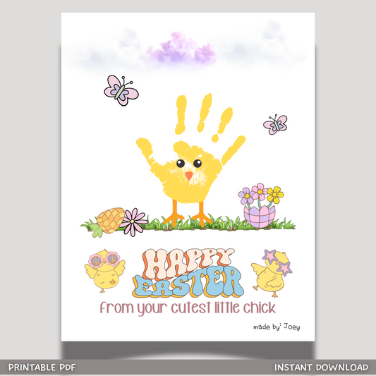 Happy Easter Retro Handprint Craft for Kids Printable, DIY Spring Footprint Art Keepsake Gift Activity Baby Toddler Children