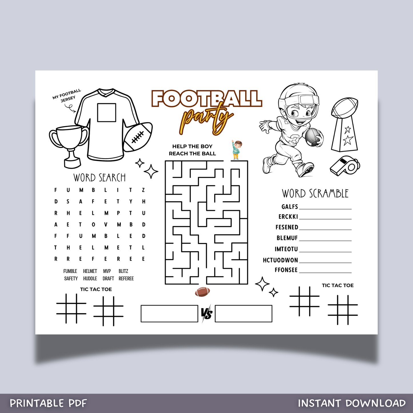 Football Activity Sheet Printable for Kids