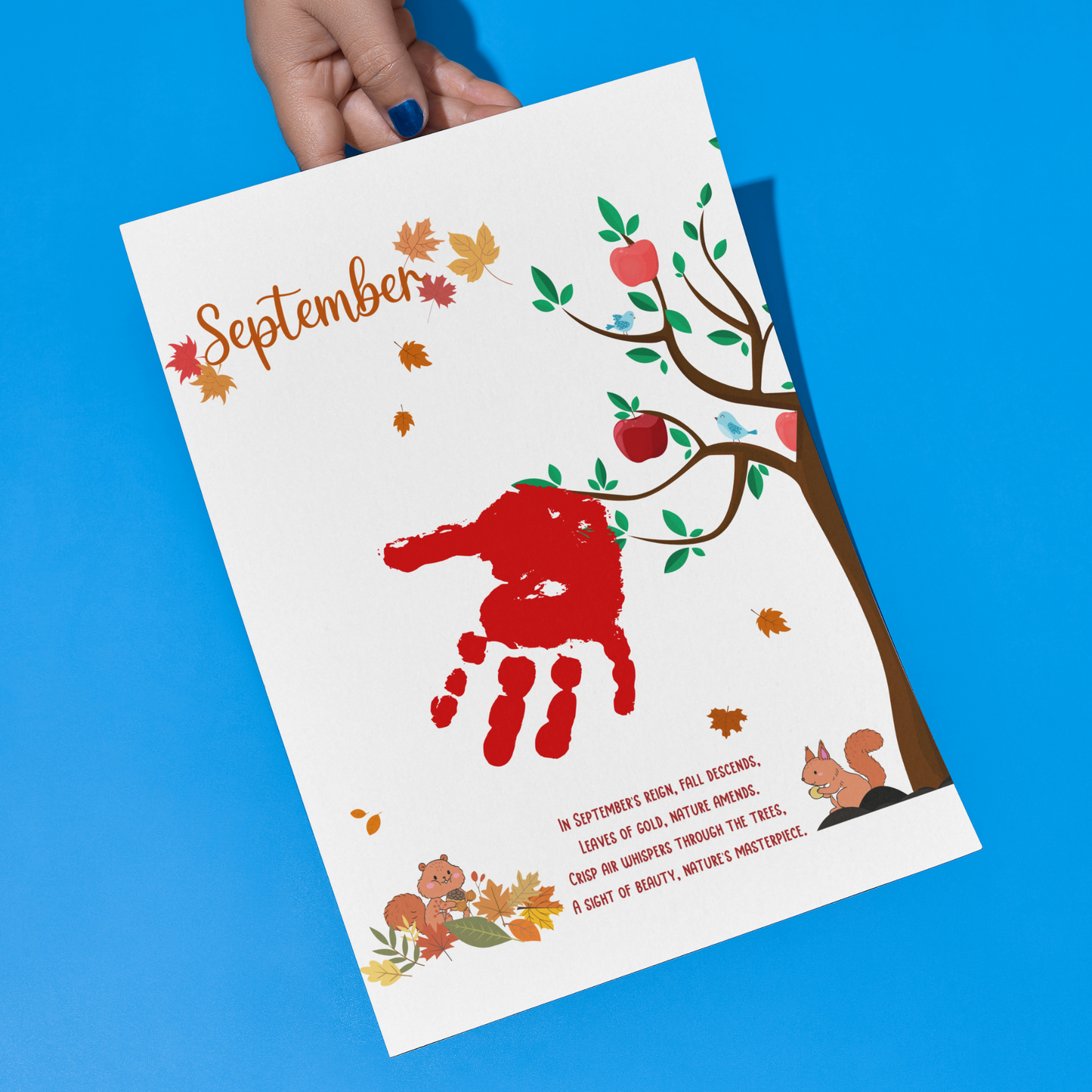 September Handprint Crafts Printable, DIY Art Kids Preschool Activity, DIY Fall Autumn Monthly Keepsakes for Baby Toddler PreK Kindergarten