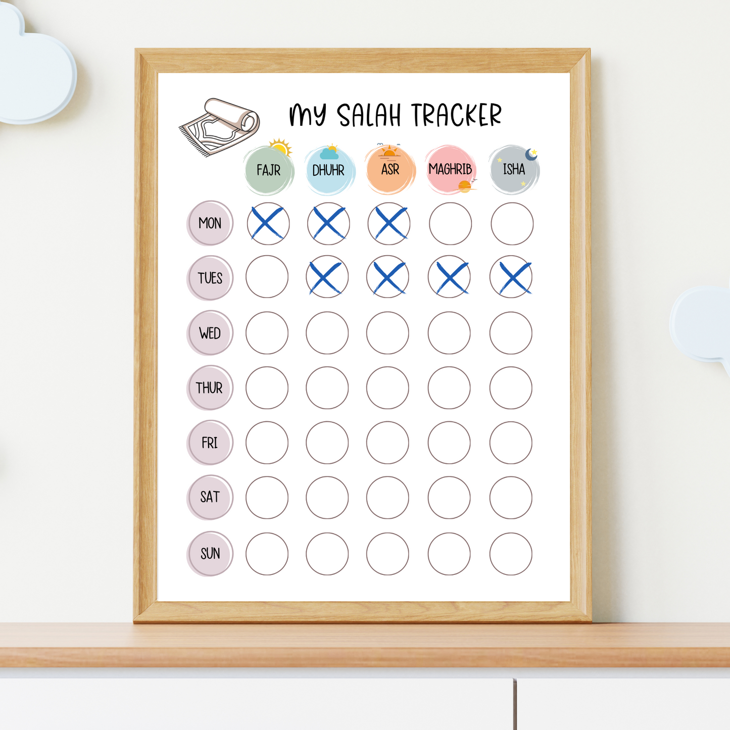 Islamic Salah Tracker Printable for Kids, Muslim Children Daily Namaz Prayer Chart Wall Art For Nursery, Digital Poster Print Weekly Sheet