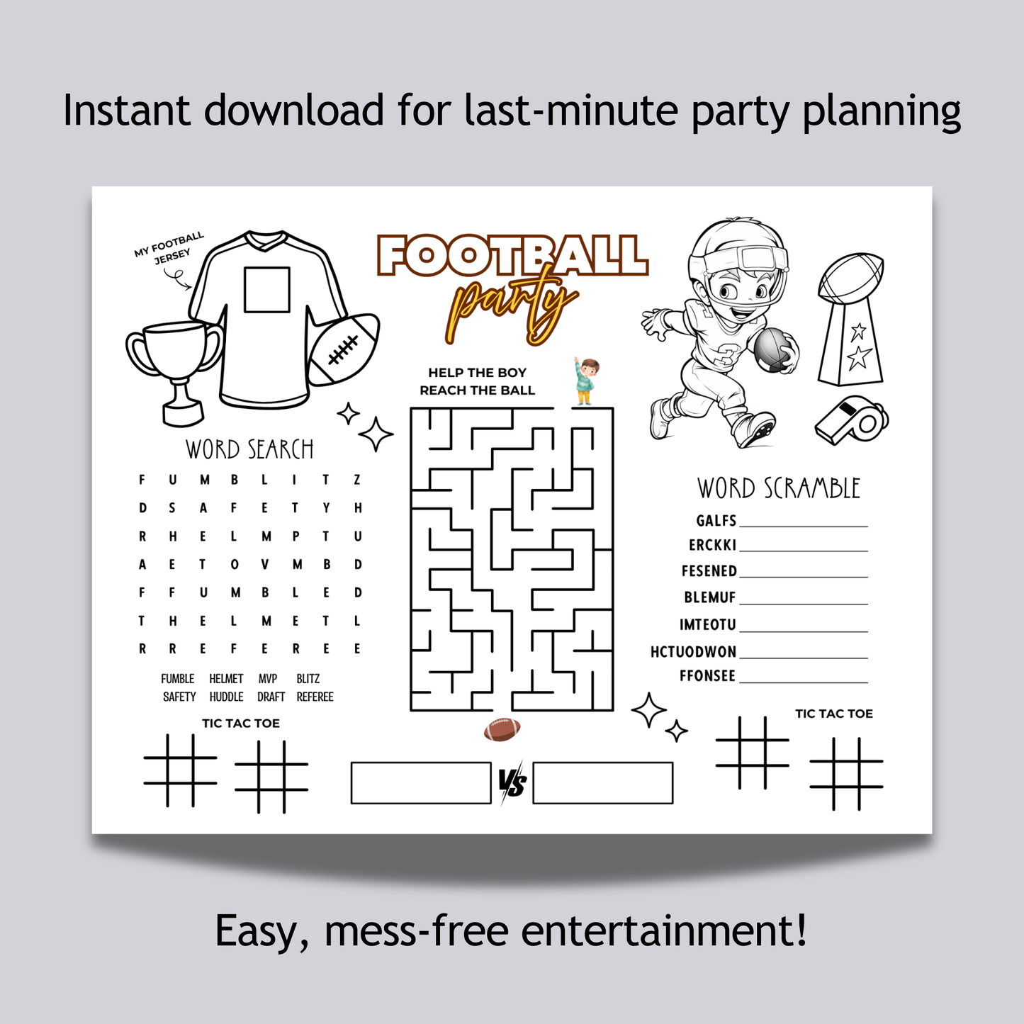 Football Activity Sheet Printable for Kids