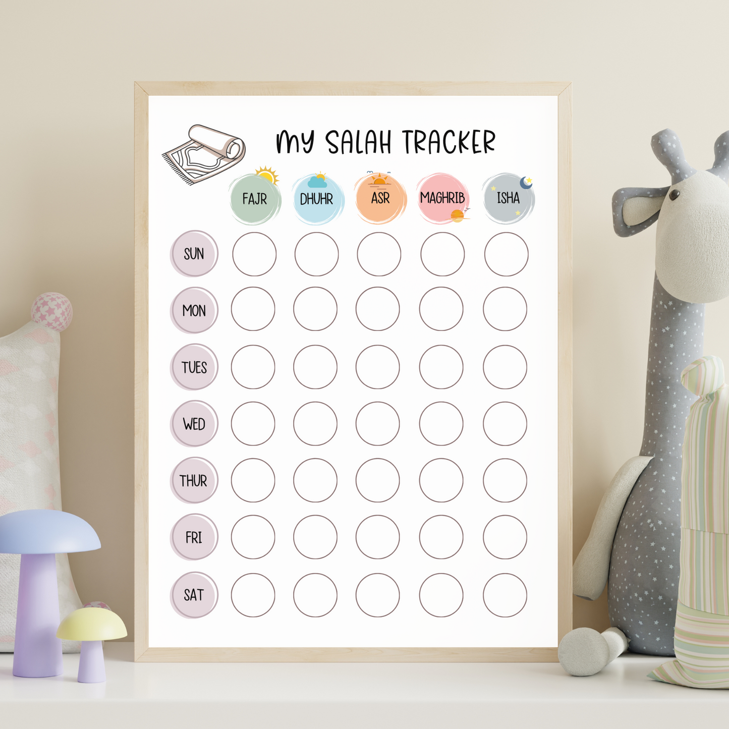 Islamic Salah Tracker Printable for Kids, Muslim Children Daily Namaz Prayer Chart Wall Art For Nursery, Digital Poster Print Weekly Sheet