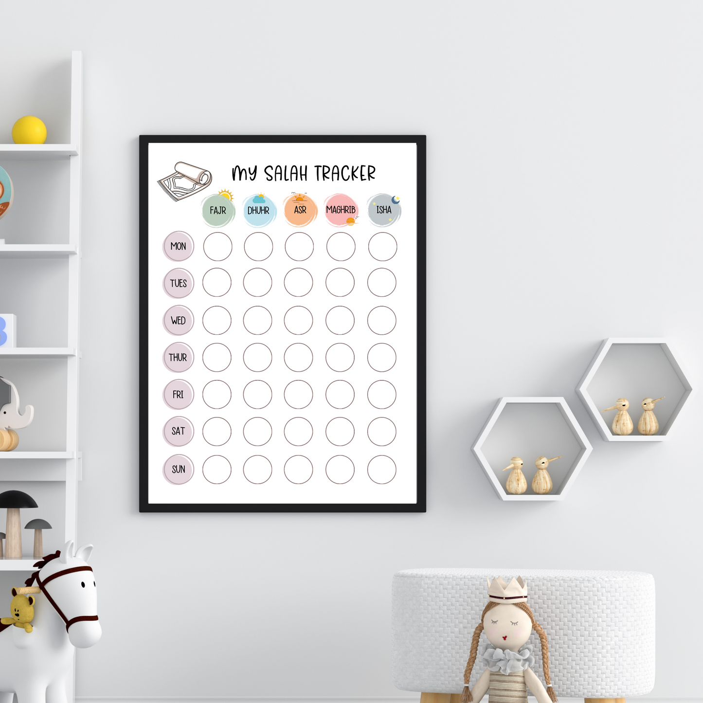 Islamic Salah Tracker Printable for Kids, Muslim Children Daily Namaz Prayer Chart Wall Art For Nursery, Digital Poster Print Weekly Sheet