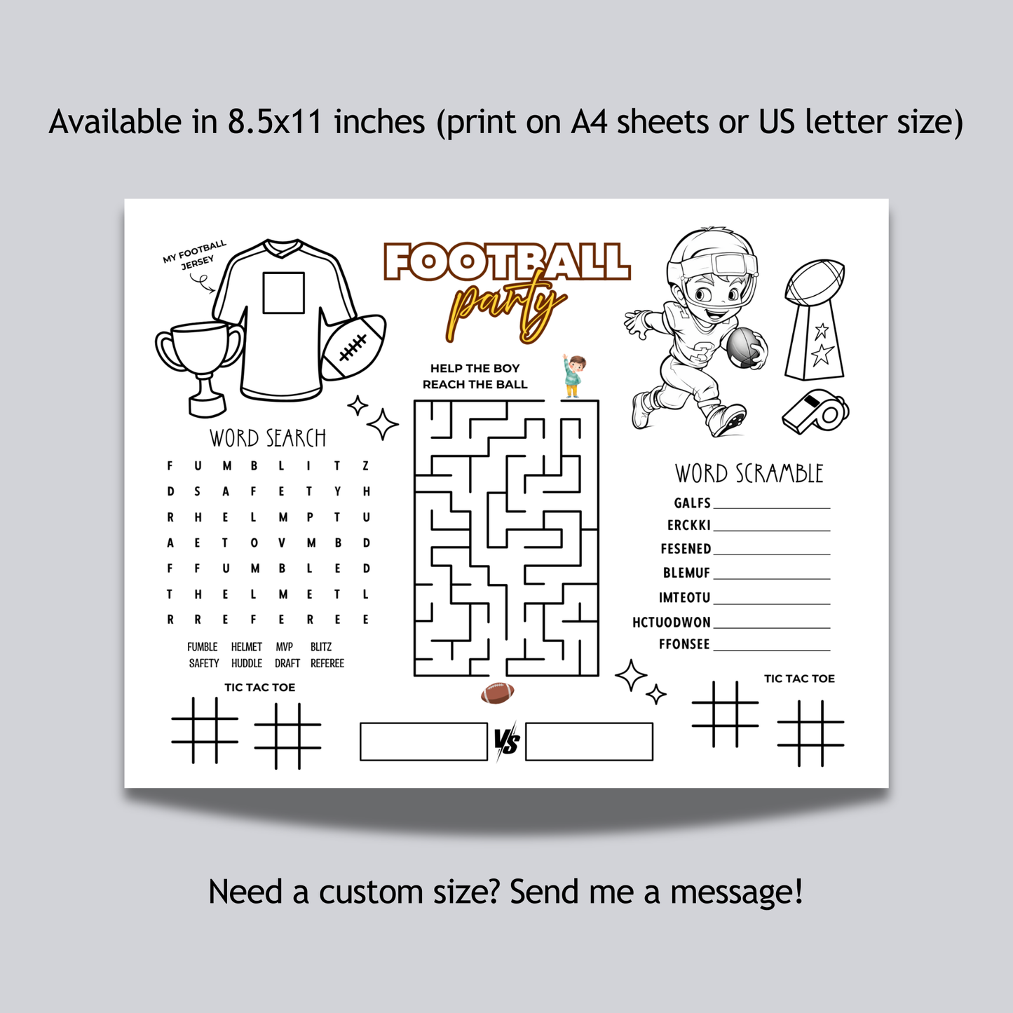 Football Activity Sheet Printable for Kids