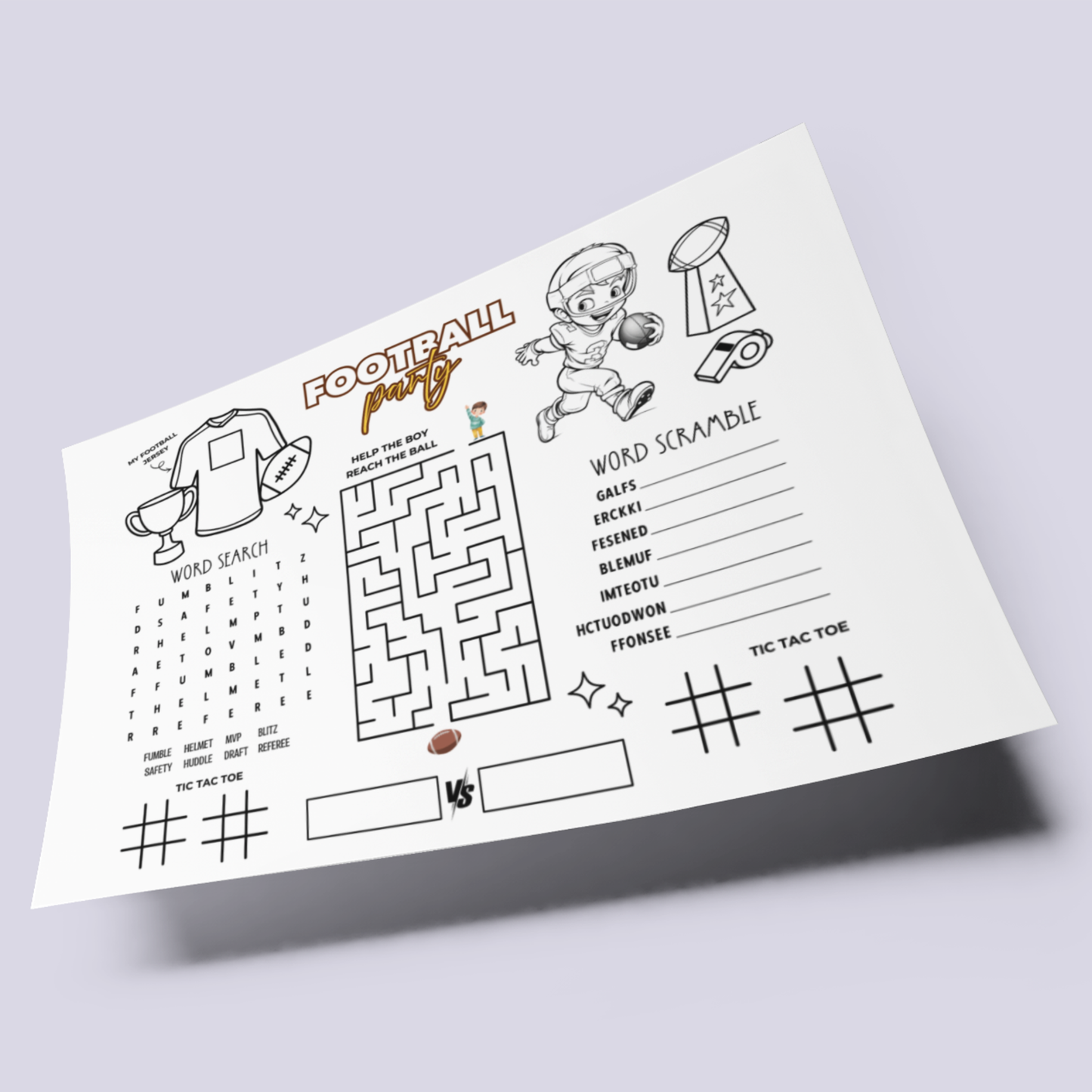 Football Activity Sheet Printable for Kids