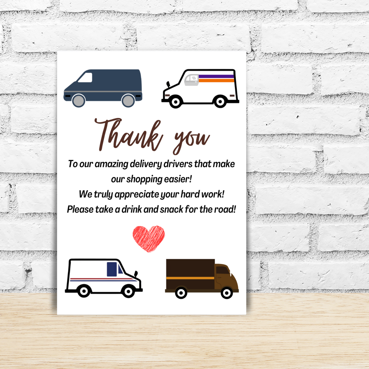 Delivery Driver Appreciation Printable Thank You Snack & Drink Sign