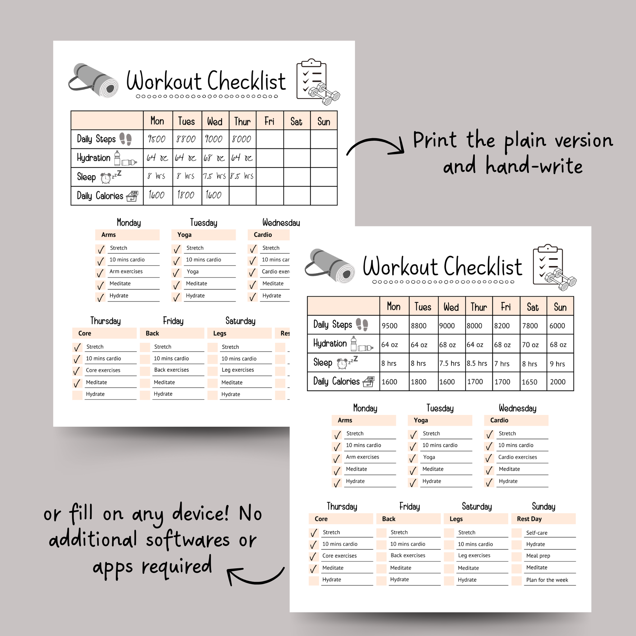 Editable Workout Checklist, Printable Daily Exercise Gym Log Planner ...