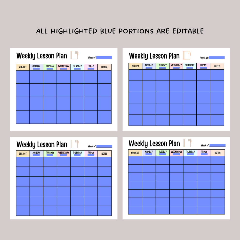 Weekly Lesson Plan Printable, Editable School Planner Schedule ...