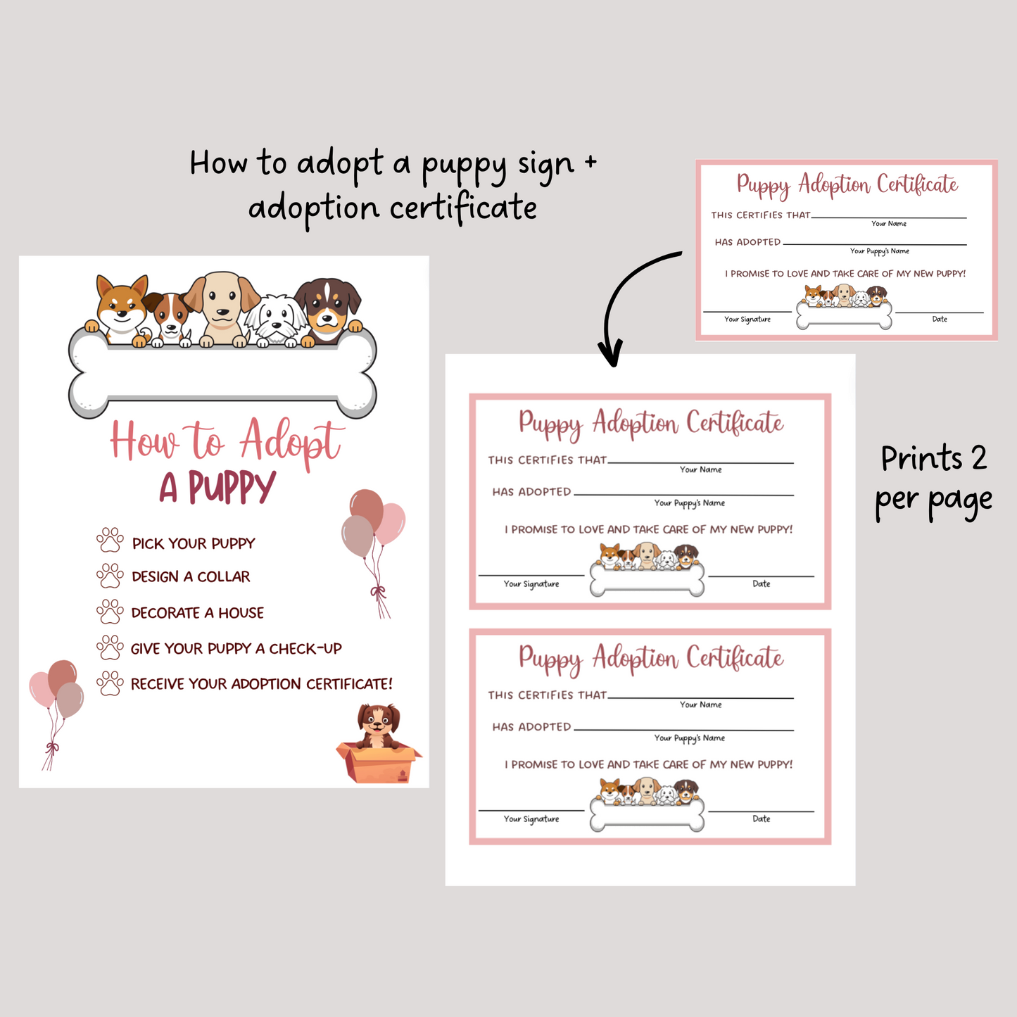 Puppy Party Signs Printable, Adopt a Puppy Dog Lover Birthday Games