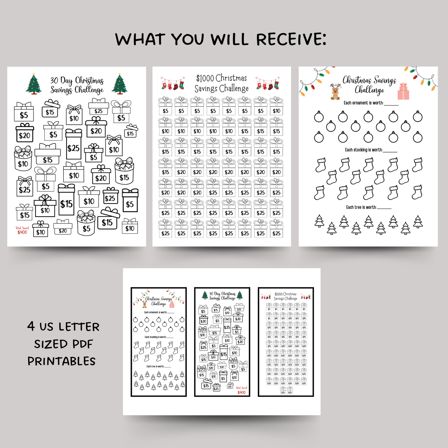 Christmas Savings Challenge Printable, 30 Day Xmas Holiday A6 Saving Tracker