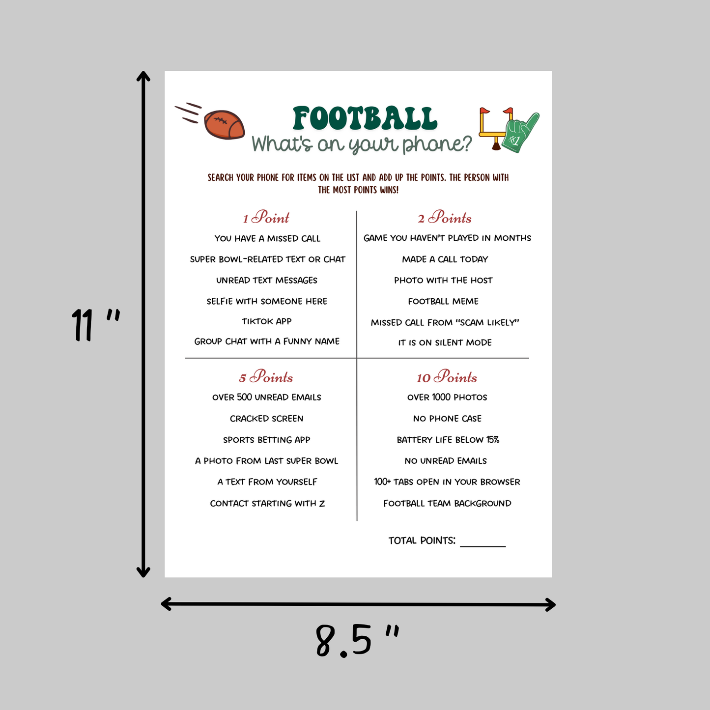 Football Party Games Printable, 2025 The Big Game Super Sunday Fun Activity for Kids & Adults