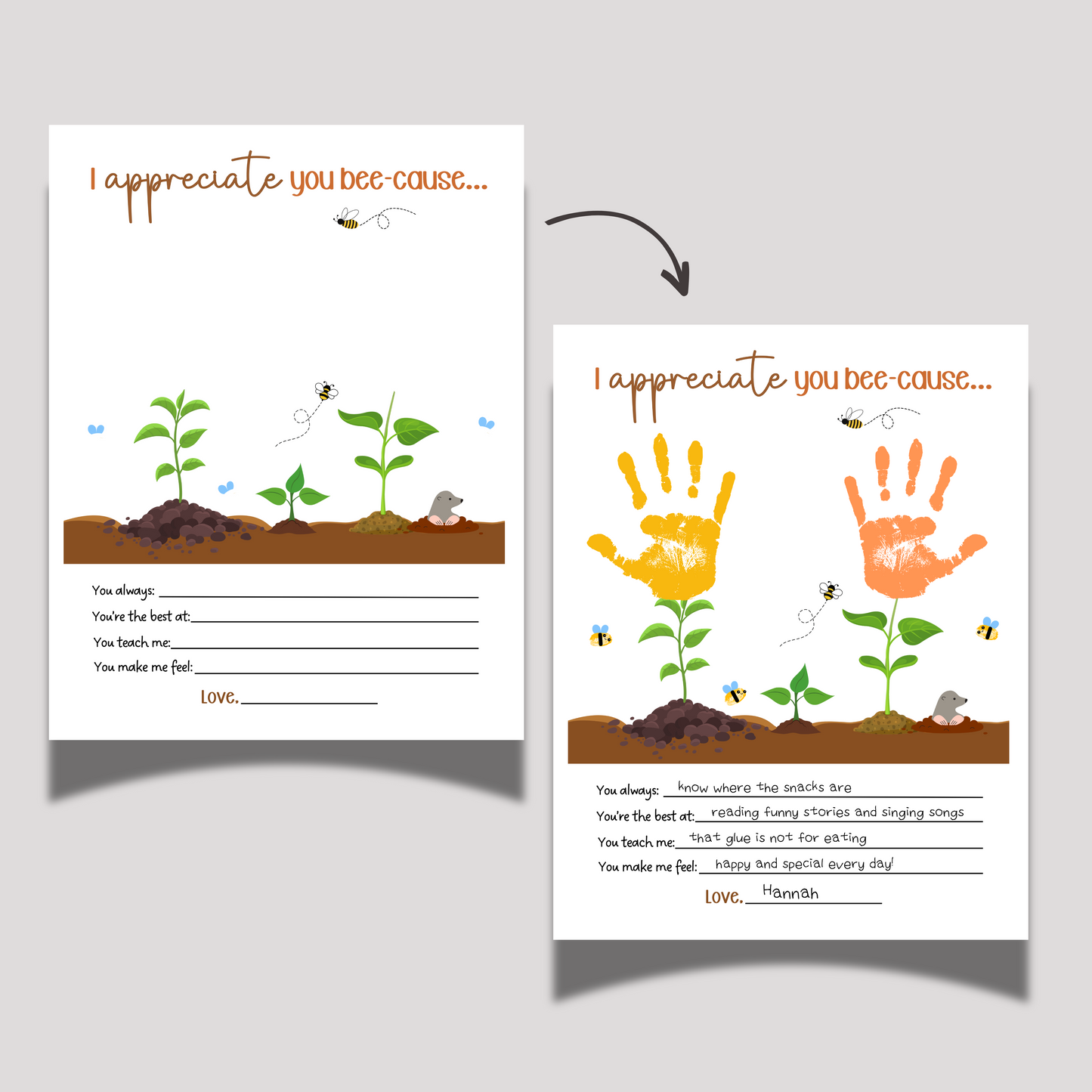 Teacher Appreciation Handprint Craft Kids Printable, DIY Gift Keepsake Art for Pre-K Kindergarten Preschool Children
