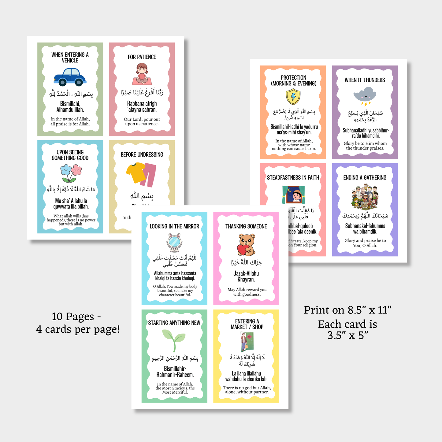 40 Kids Daily Dua Islamic Cards Printable