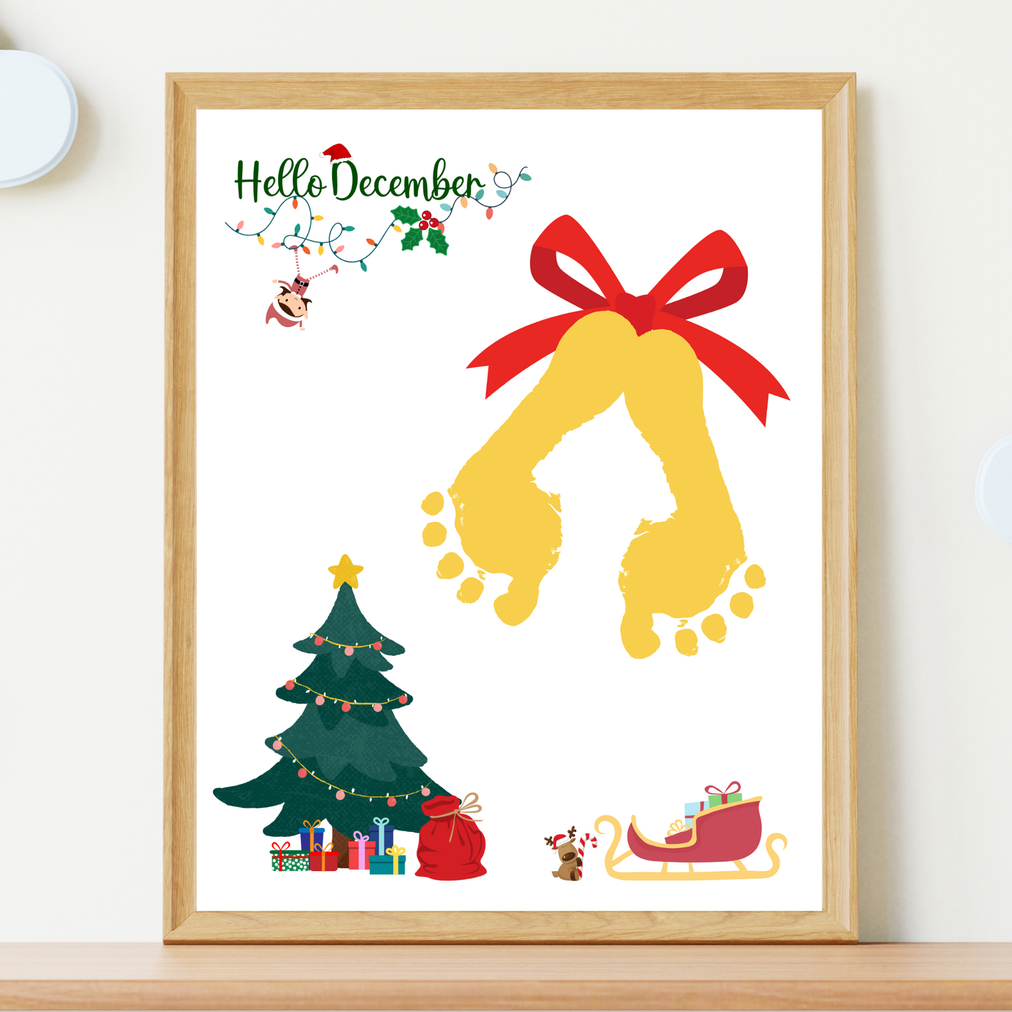 Christmas Bells Footprint Craft Printable, DIY Holiday Art Activity Baby Toddler Kids Children Preschool Daycare Kindergarten Keepsake Gift