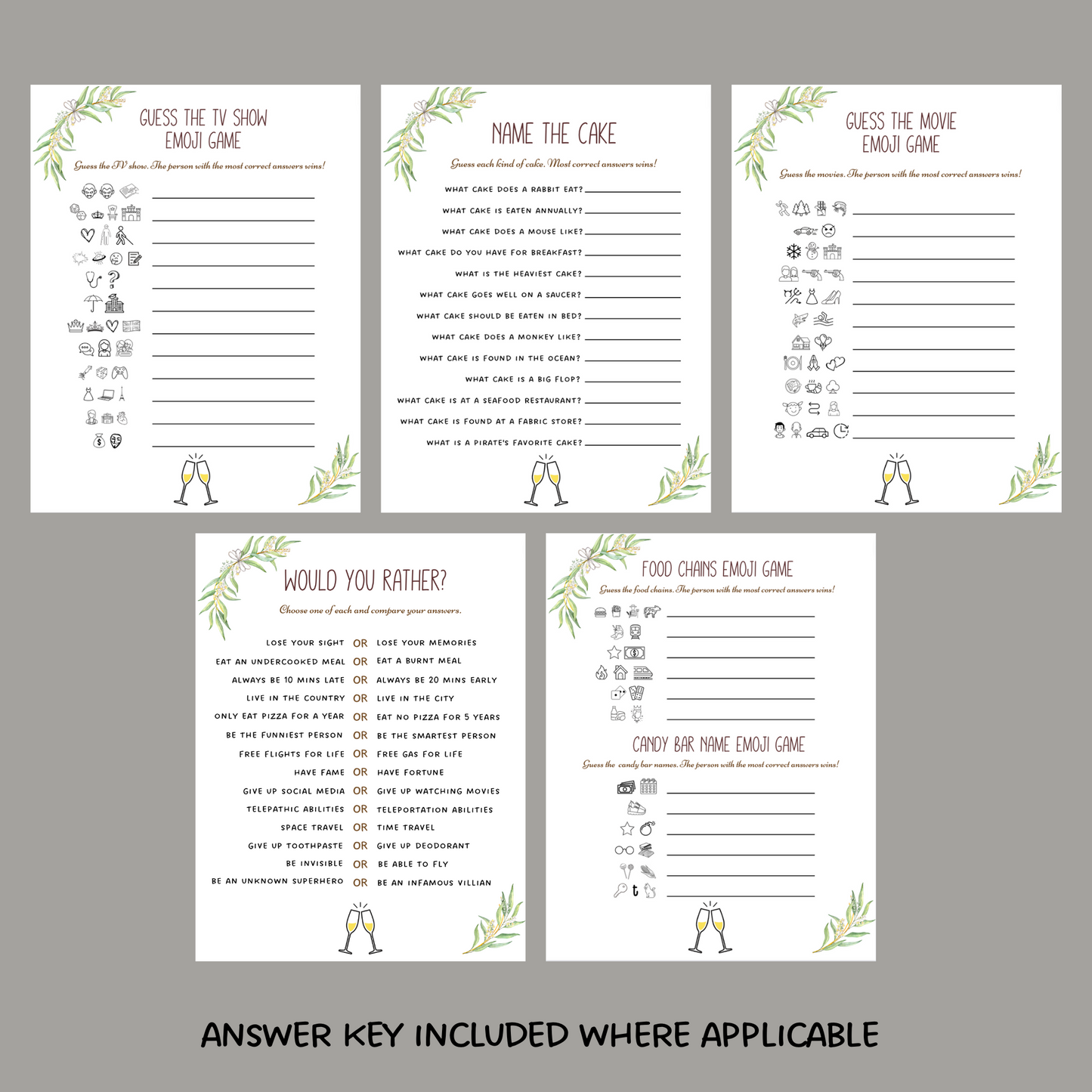 Brunch Party Games Printable, Adult Icebreaker Ideas