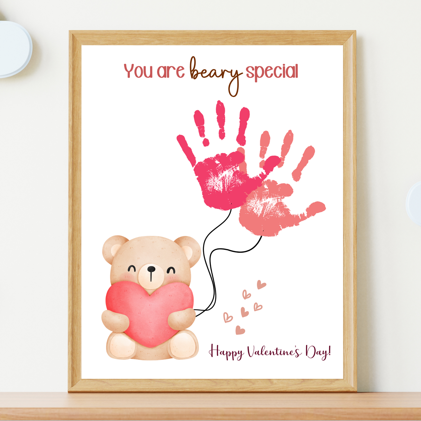 Valentines Day Handprint Holiday Crafts Printable, DIY Bear Art for Kids Baby Toddler Activity