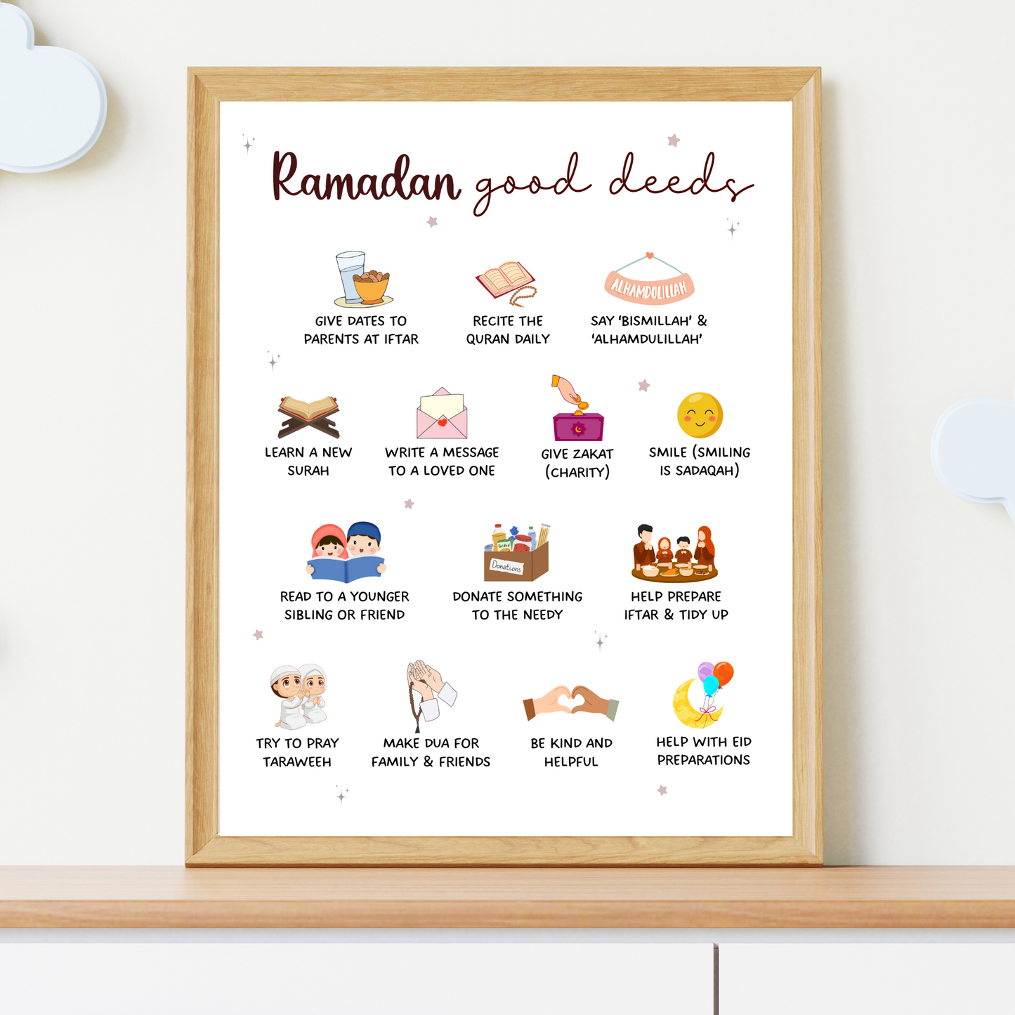 Ramadan Good Deeds Poster Printable, Islamic Wall Art Educational Chart Nursery Home Decor Children Kids Activity Gift Digital Download