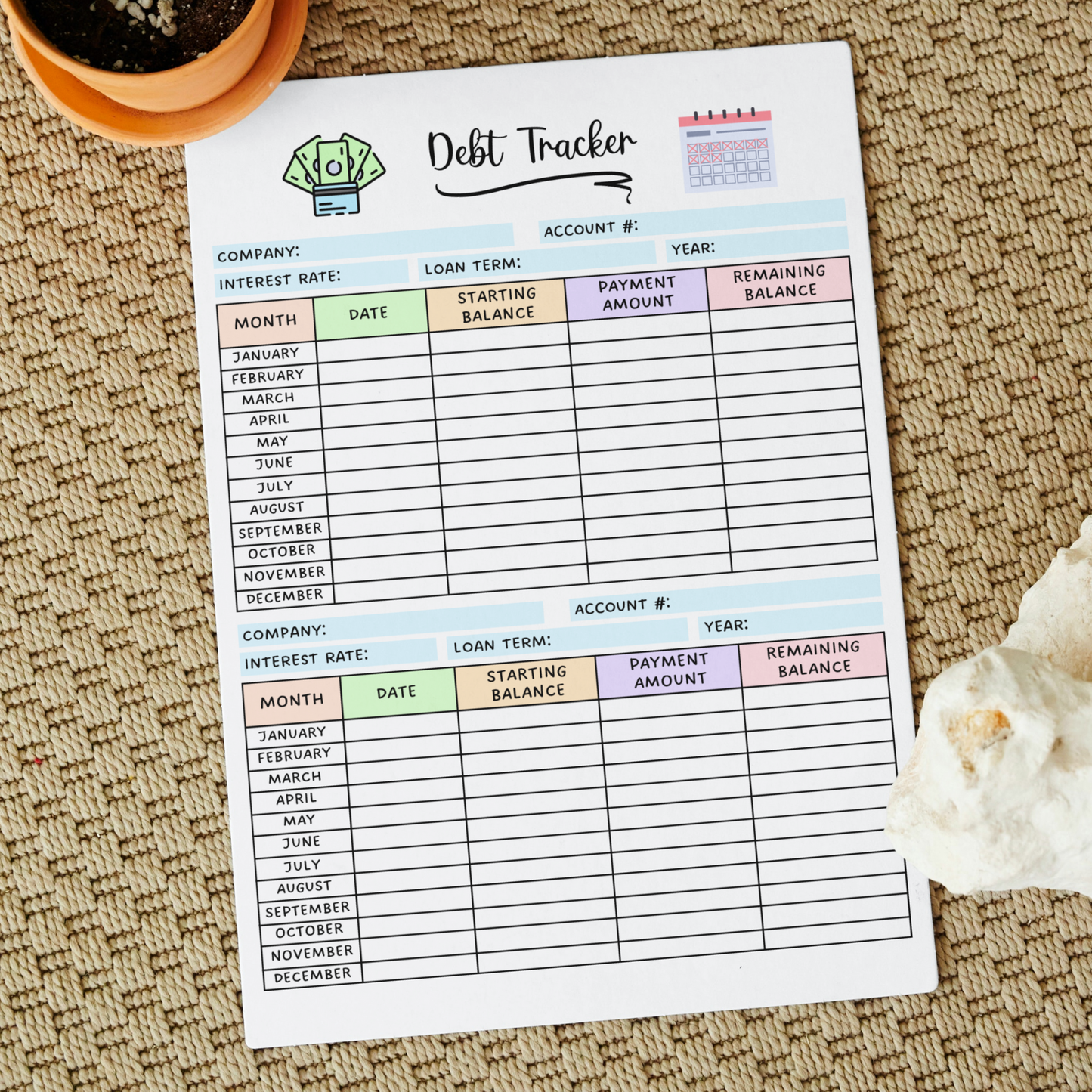 Debt Payment Tracker Printable, Financial Planner, Credit Card Expense Tracker