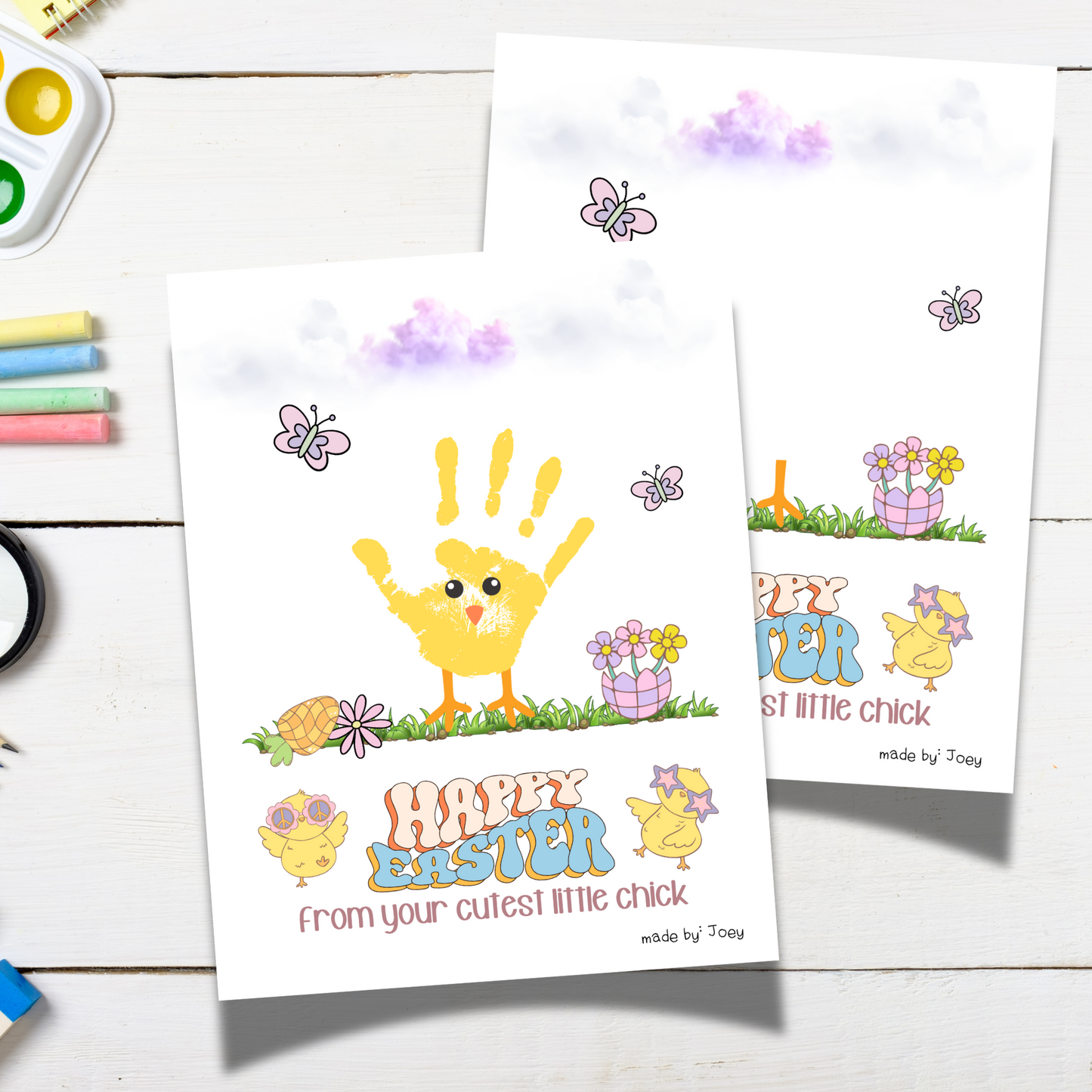 Happy Easter Retro Handprint Craft for Kids Printable, DIY Spring Footprint Art Keepsake Gift Activity Baby Toddler Children