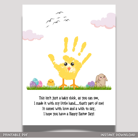 Baby Chick Happy Easter Poem Handprint Craft for Kids Printable, DIY Spring Art Activity Keepsake Personalized Gift