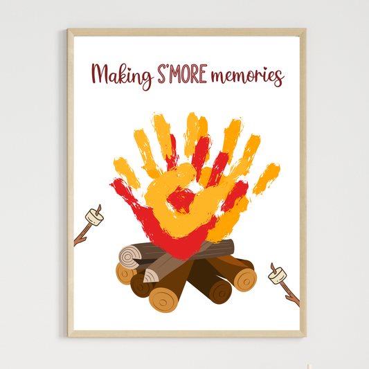 Summer Handprint Craft Printable, DIY Camp Fire Art Project for Kids Activity Template