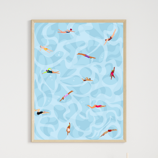 Tiny People Swimming Print, Pool Printable Art Gift