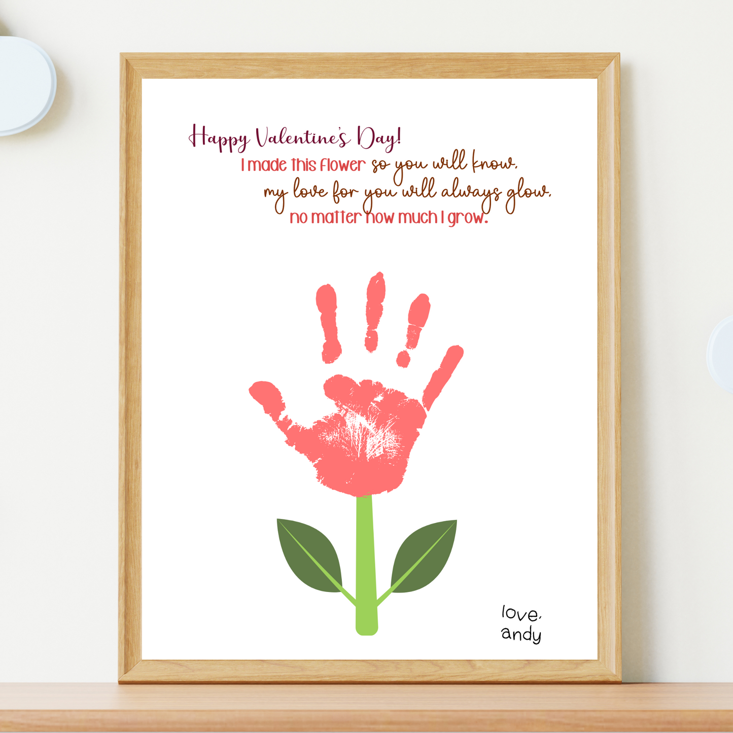 Valentine’s Day Handprint Craft Printable, Flower DIY Art Activity for Kids Baby Toddler Child