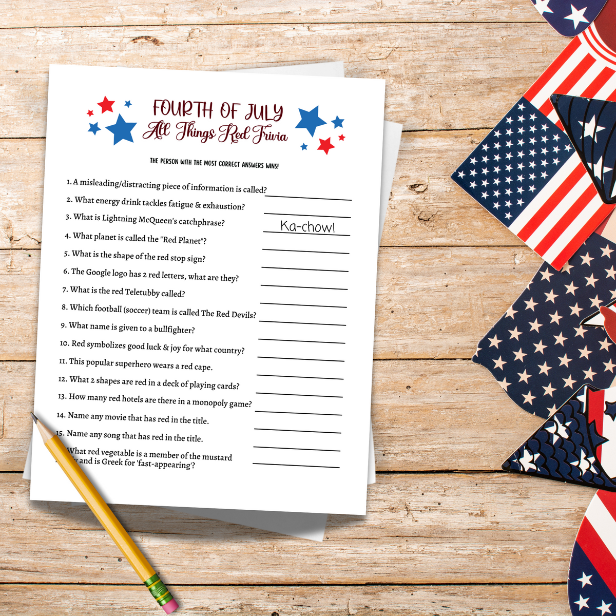 4th of July All Things Red Trivia Game Printable, Family Activity ...