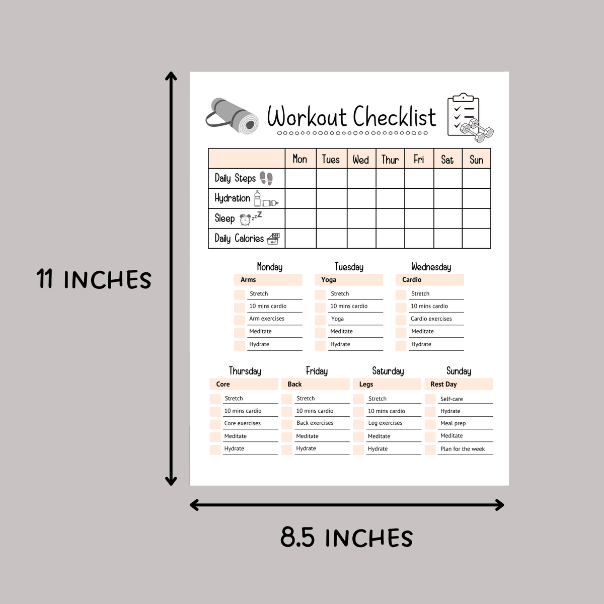 Editable Workout Checklist, Printable Daily Exercise Gym Log Planner ...