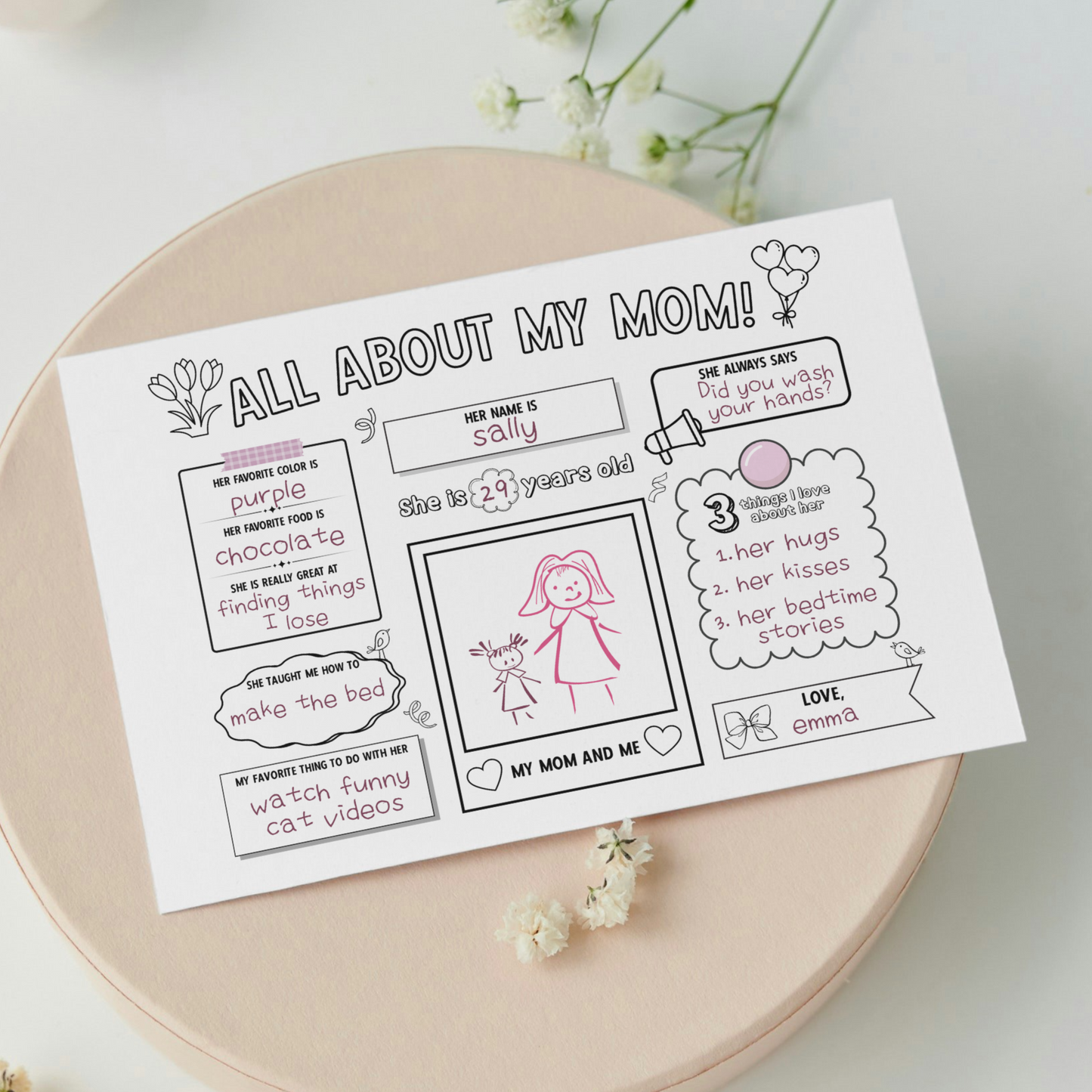 All About My Mom Survey Printable, Mothers Day Card Questionnaire Gift Ideas Personalized Keepsake