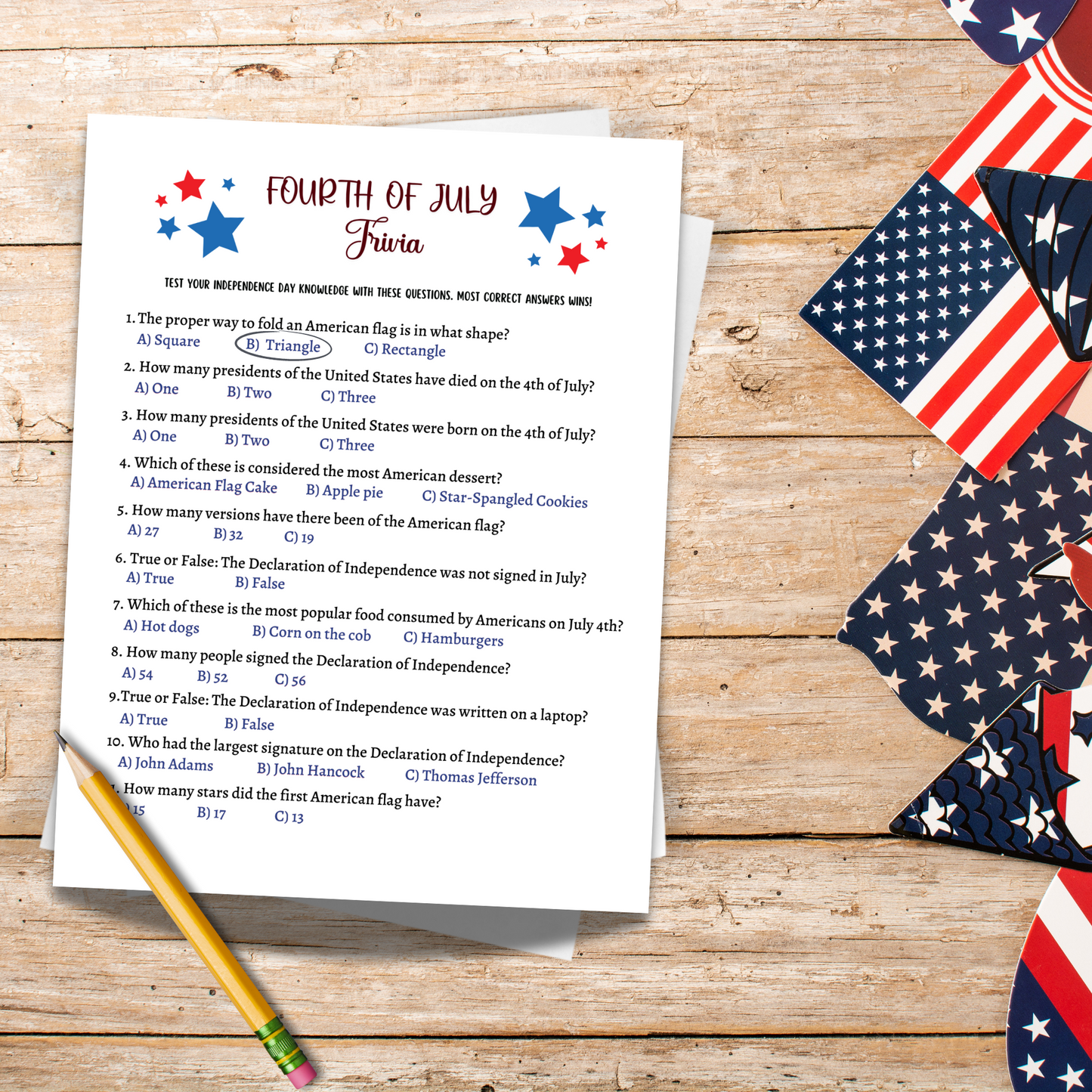 July 4th Trivia Game Printable, Family Activity Adults & Kids