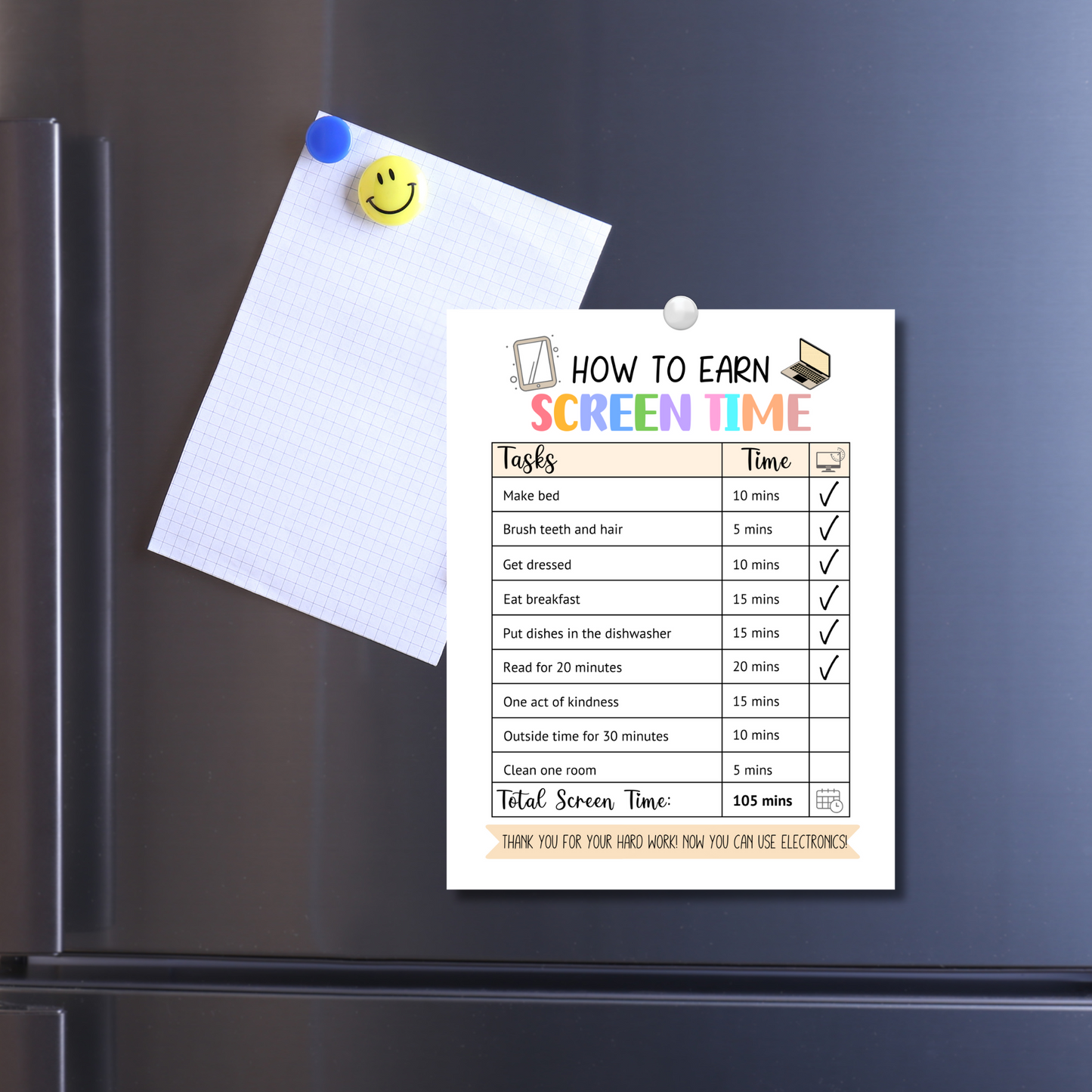 Screentime Chart Checklist Kids Printable, Editable Chore Chart Tracker