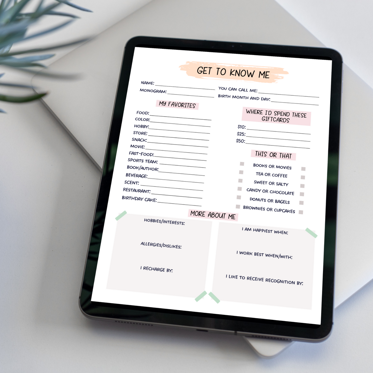 Editable Coworker Questions, Printable All About Me Employee Questionn ...
