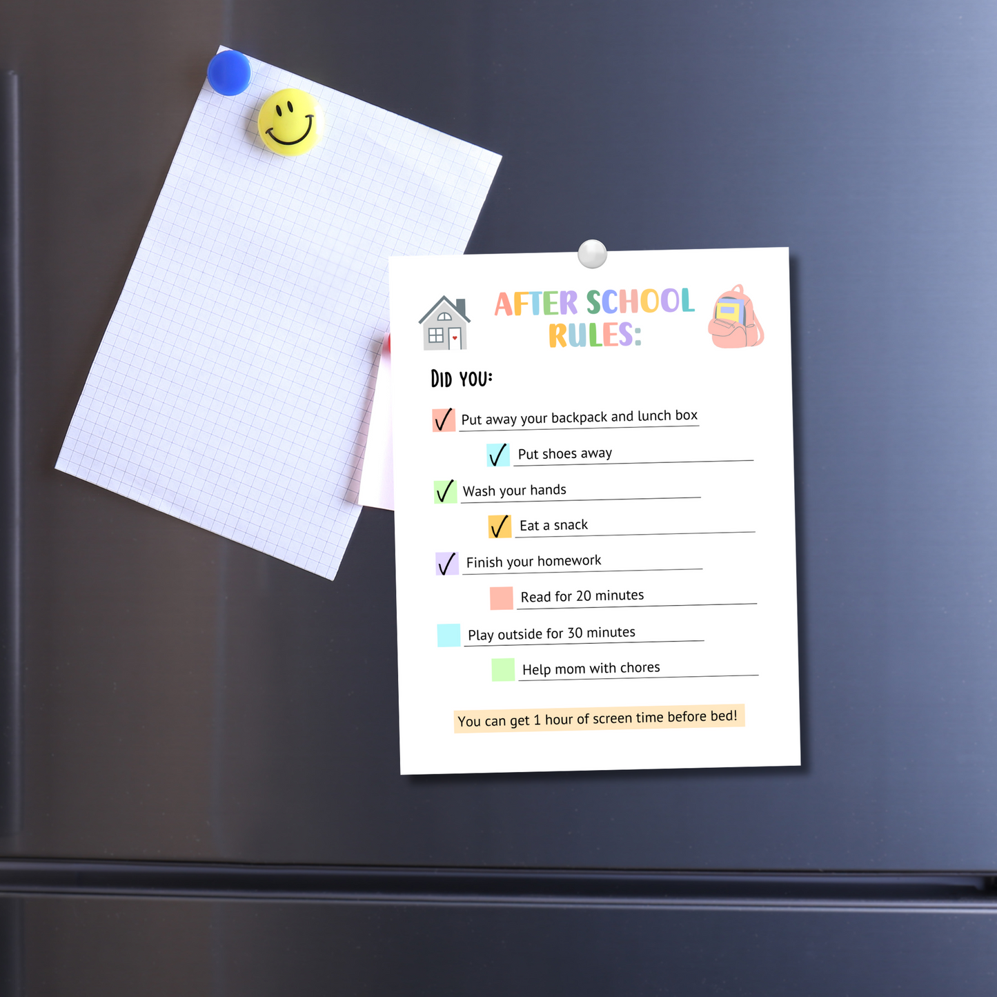 Editable After School Rules Checklist For Kids, Printable Routine Reminders