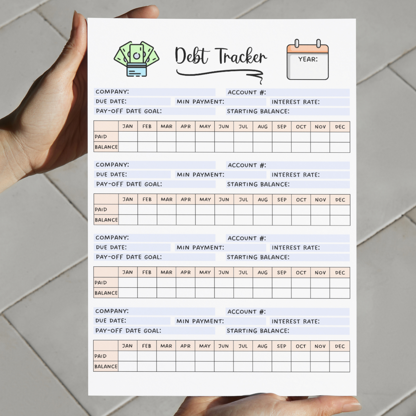 Debt Payment Tracker Printable, Financial Planner, Credit Card Expense Tracker