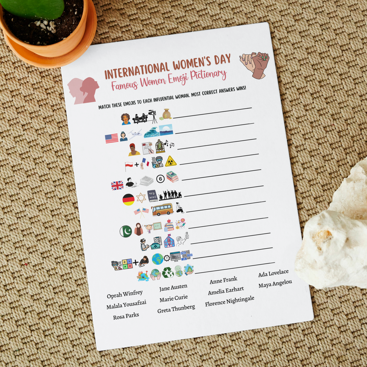 International Women's Day Emoji Pictionary Game Printable