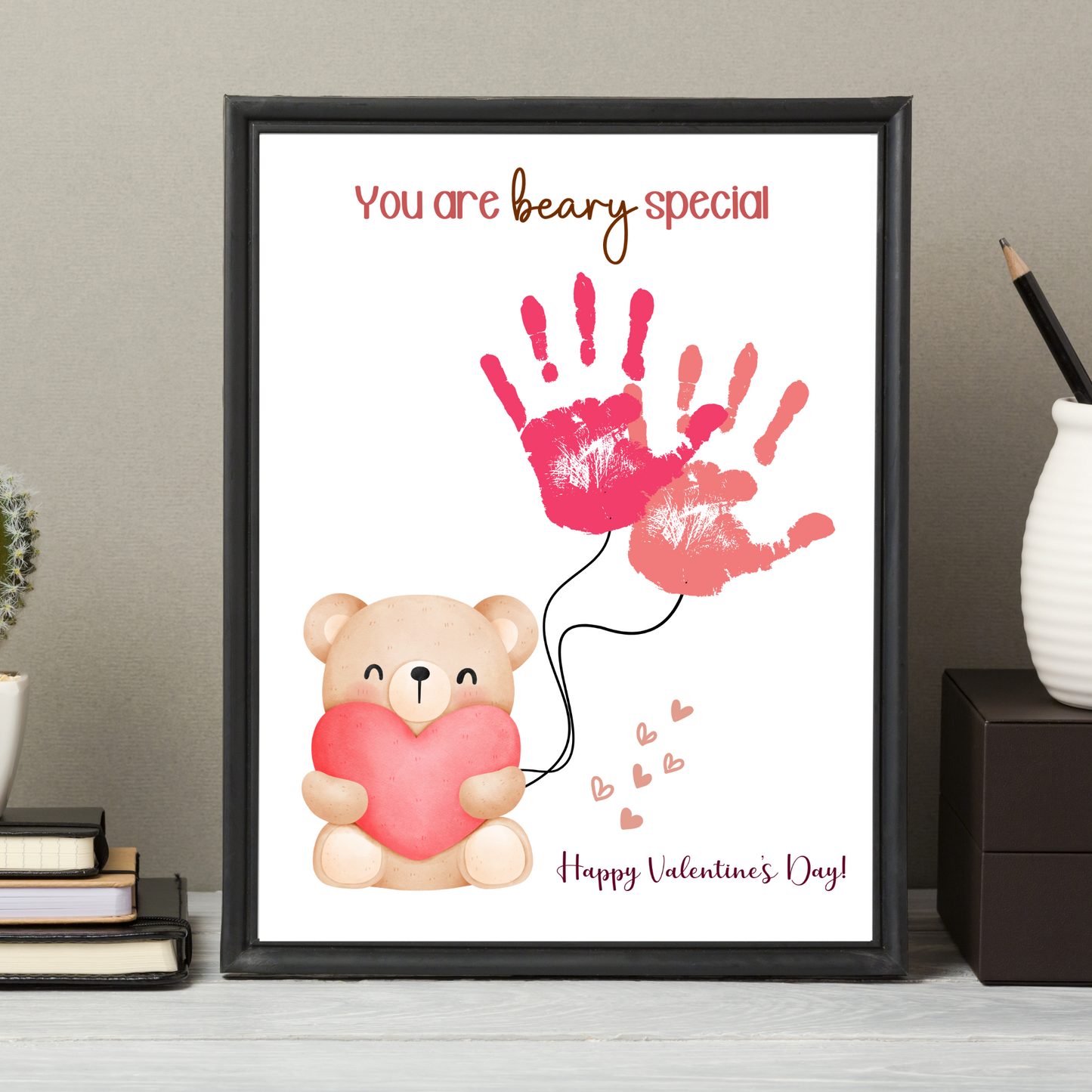 Valentines Day Handprint Holiday Crafts Printable, DIY Bear Art for Kids Baby Toddler Activity