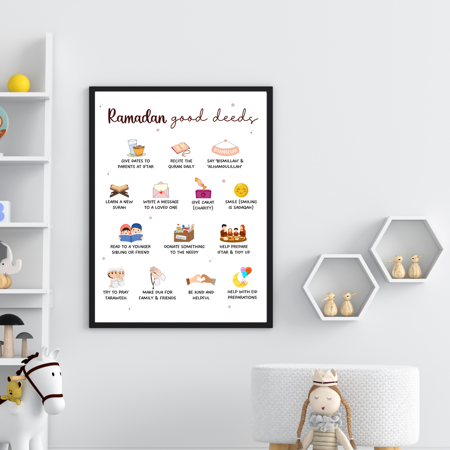 Ramadan Good Deeds Poster Printable, Islamic Wall Art Educational Chart Nursery Home Decor Children Kids Activity Gift Digital Download