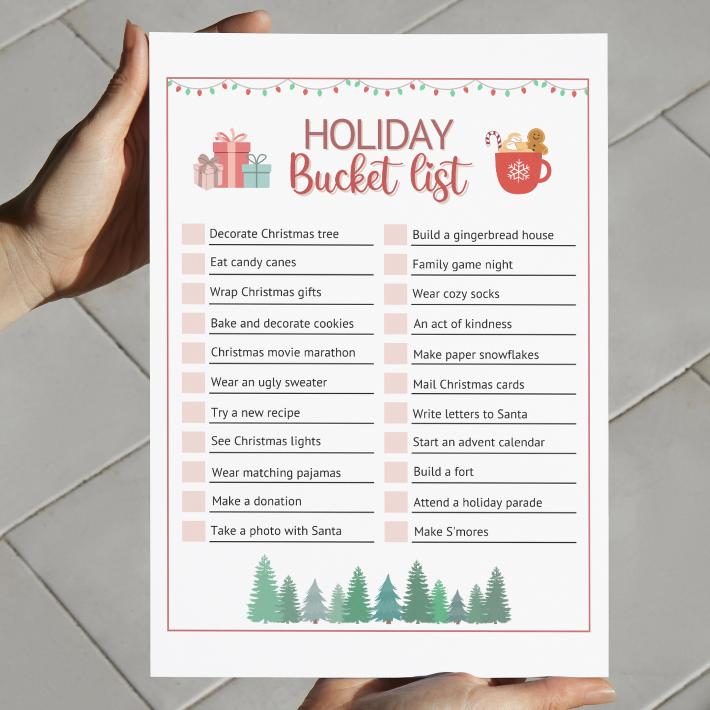 Holiday Bucket List Printable, Editable Christmas Activity Checklist