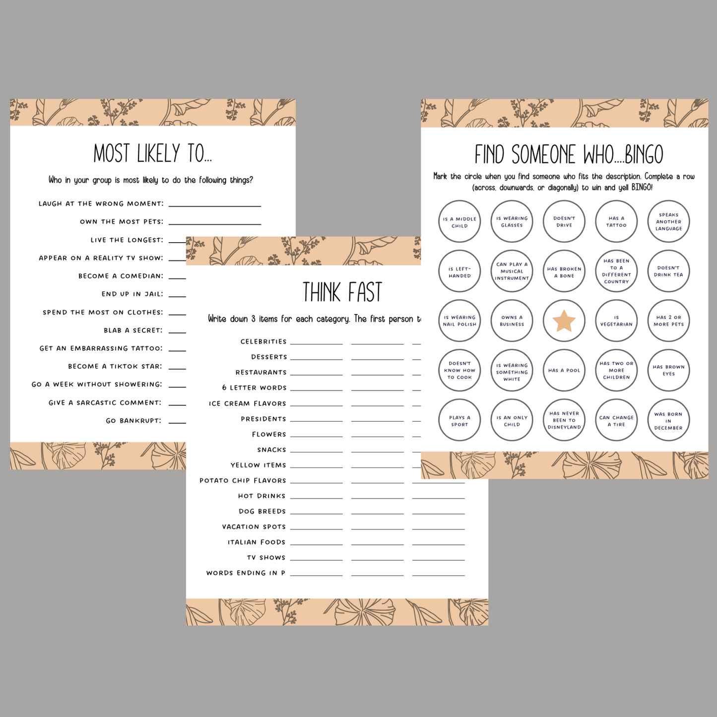 Dinner Party Games Printable, Icebreaker Questions, Adult Party Fun Cocktail Games