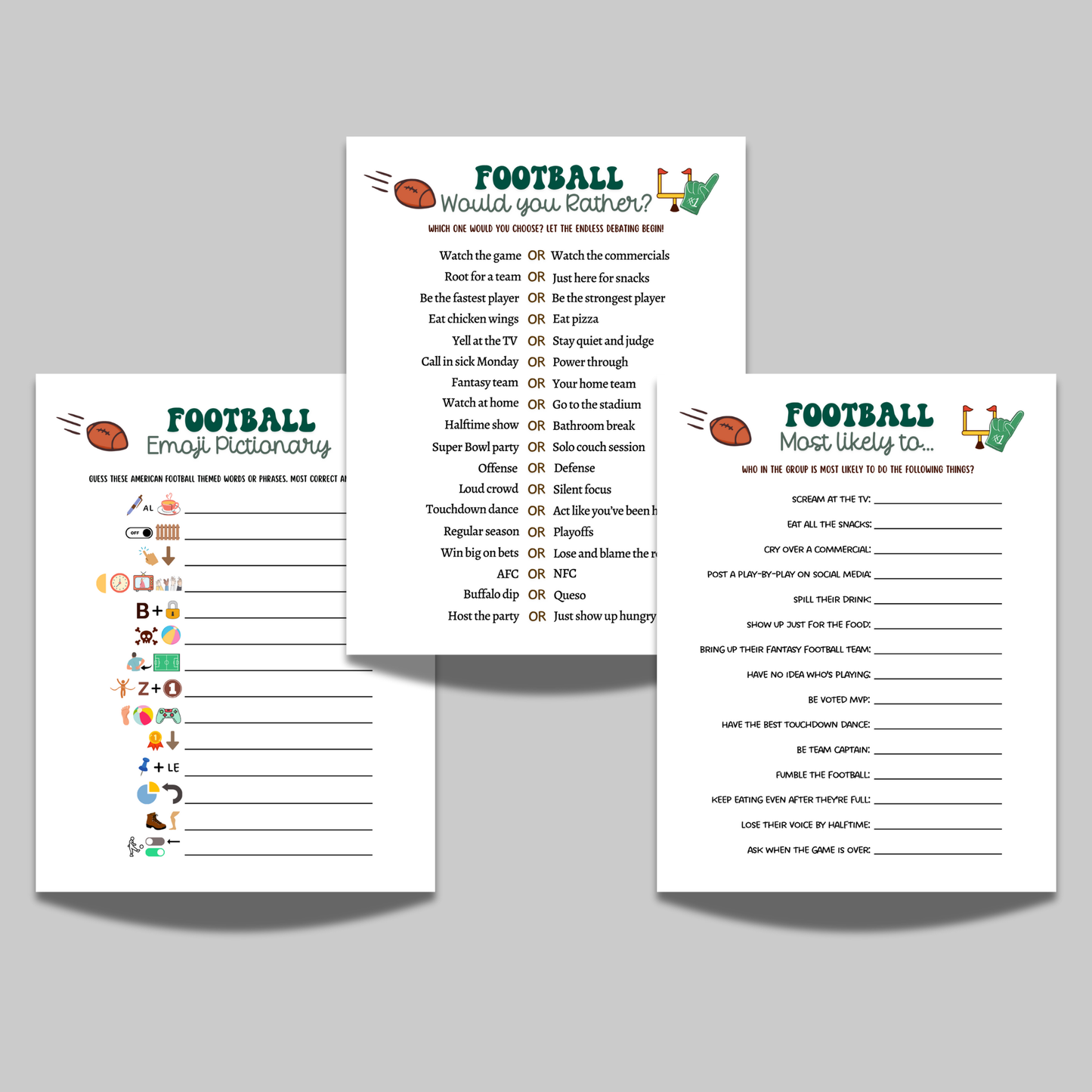 Football Party Games Printable, 2025 The Big Game Super Sunday Fun Activity for Kids & Adults