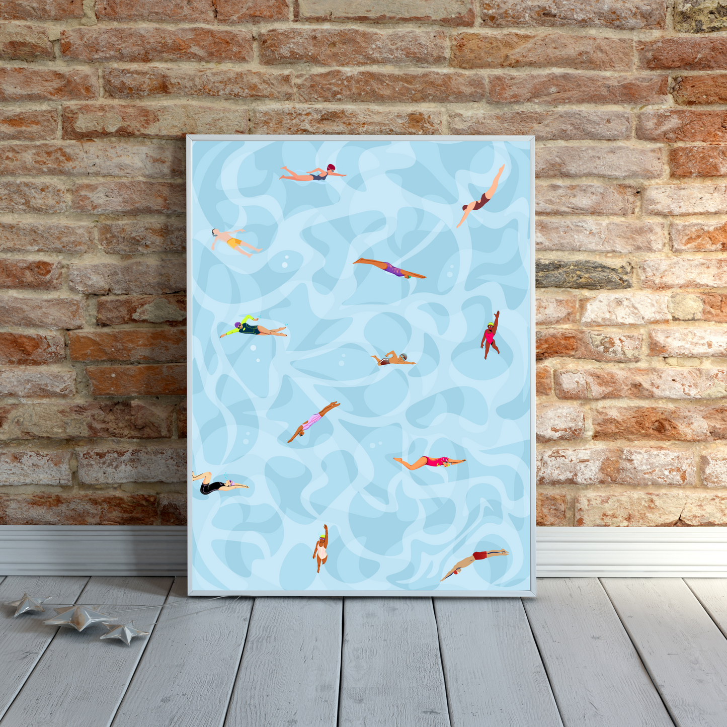 Tiny People Swimming Print, Pool Printable Art Gift