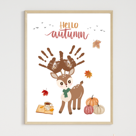 Fall Handprint Craft Printable, Autumn Activity DIY Deer Art for Kids