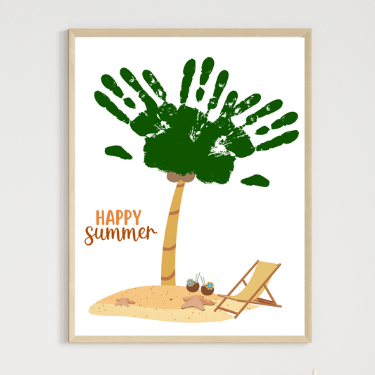 Summer Handprint Craft Printable, DIY Palm Tree Beach Art Project for Kids Activity