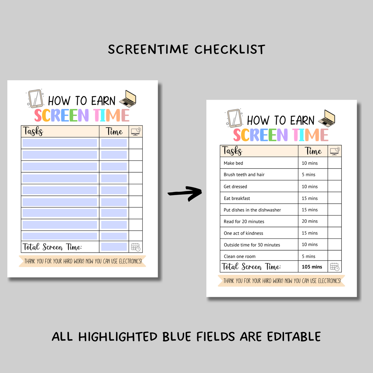 Editable Summer Planner Bundle, Printable Chore Charts & Checklists For Kids