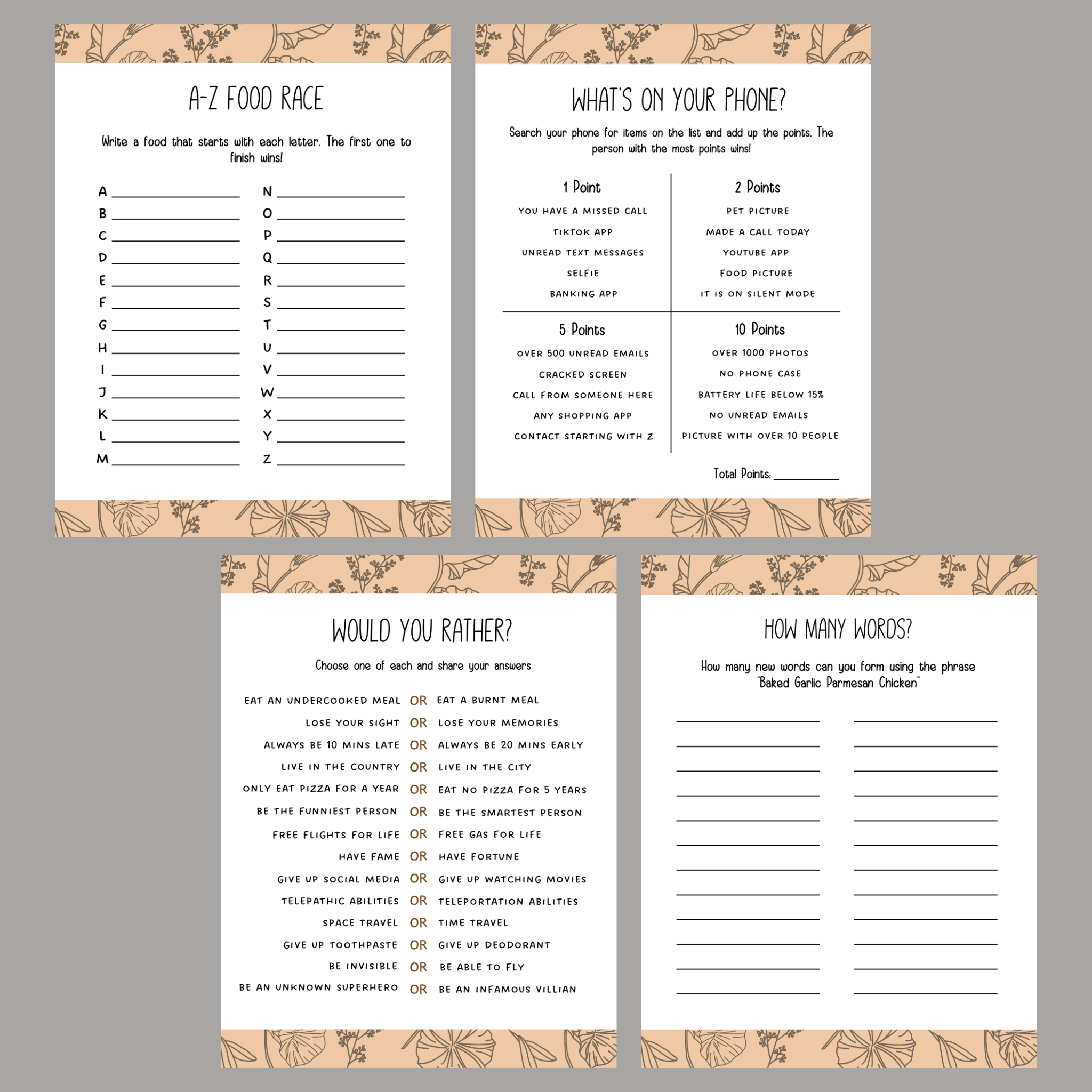 Dinner Party Games Printable, Icebreaker Questions, Adult Party Fun Co ...